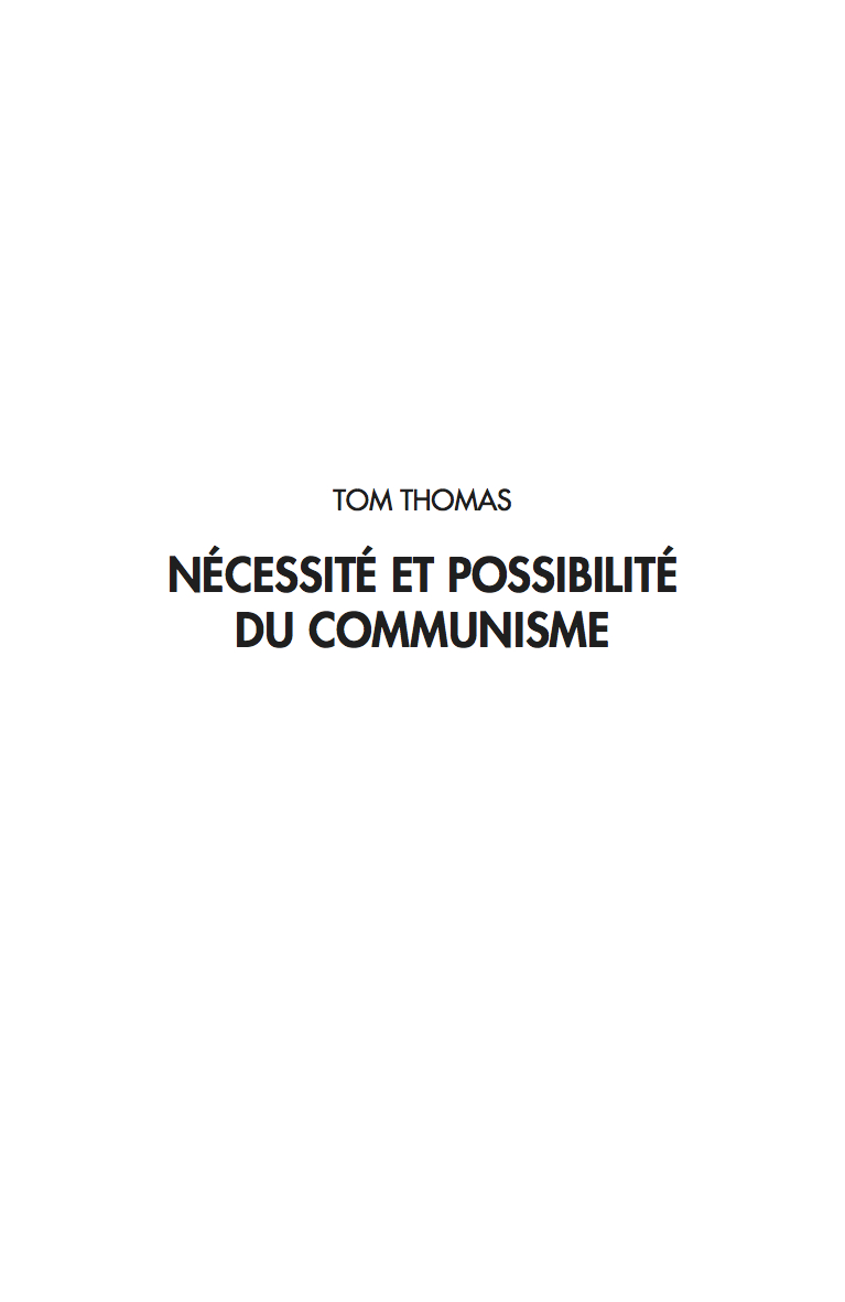 Couverture de « Nécessité et possibilité du communisme », de Tom Thomas